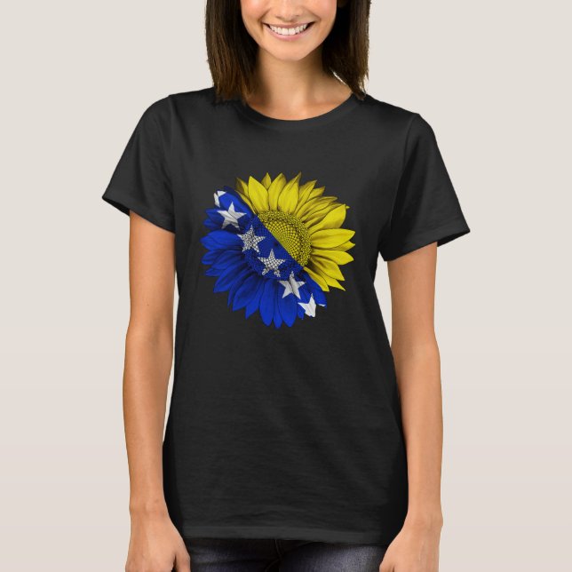 T-shirt Bosnia and Herzegovina Flag Sunflower Bosnian Root (Devant)