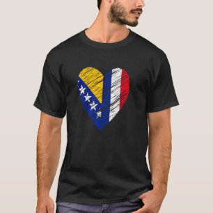 T-shirt Bosnie France Coeur Drapeau Français Drapeau bosni
