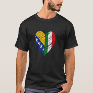 T-shirt Bosnie Italie Cœur Drapeau Italien Drapeau Bosnien