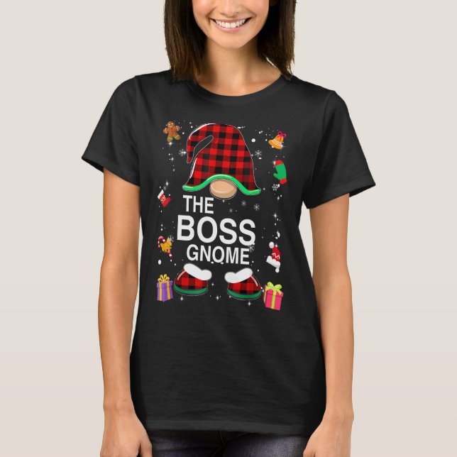 T-shirt Boss Gnome Buffalo Plaid Correspondant Famille Noë (Devant)