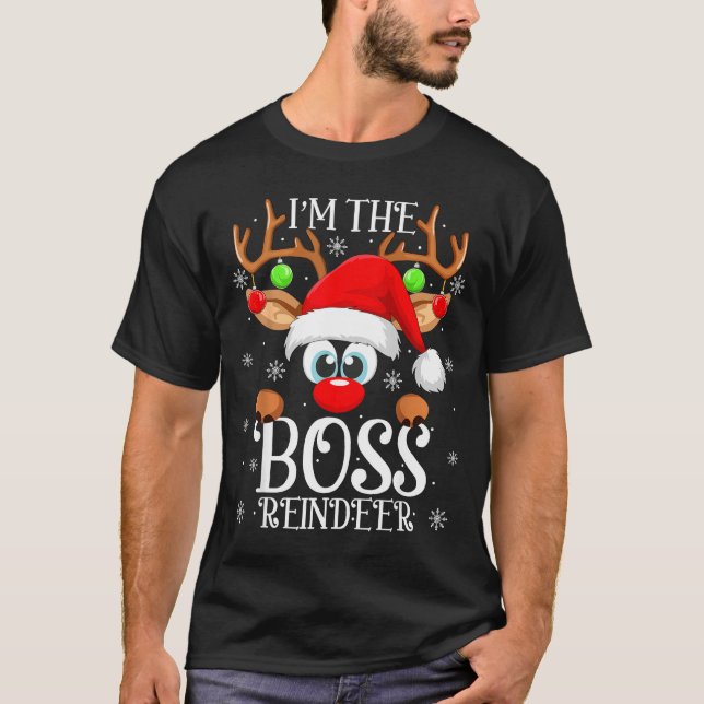 T-shirt Boss Reindeer Christmas Family Matching Group Funn (Devant)