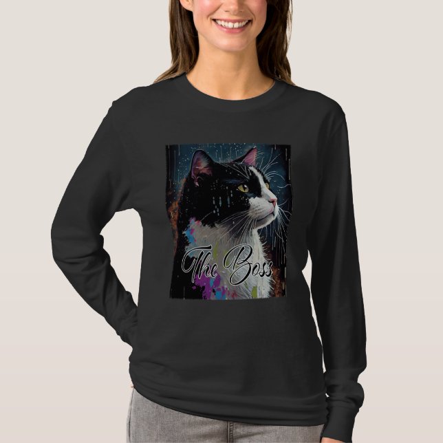 T-shirt Boss Tuxedo Cat  for Mom Dad (Devant)