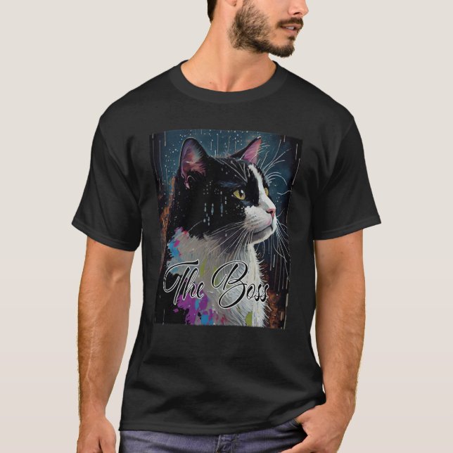 T-shirt Boss Tuxedo Cat  for Mom Dad (Devant)