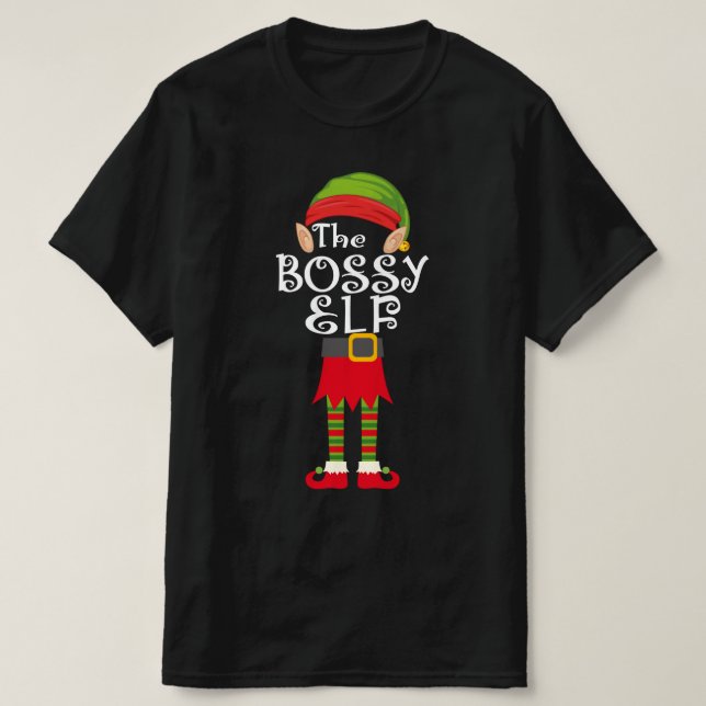 T-shirt bossy elf famille appariement noël (Design devant)