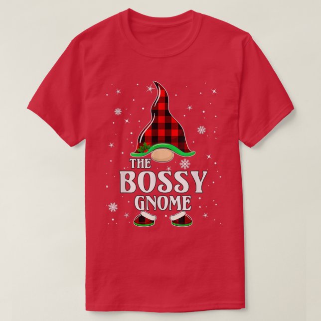 T-shirt Bossy Gnome Buffalo Plaid Matching Family Christma (Design devant)