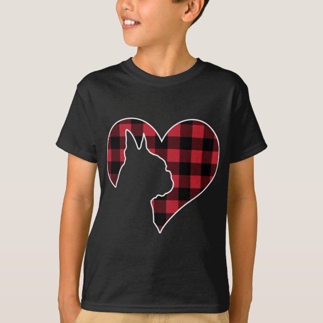 T-shirt Boston Bostie Terrier Dog Christmas Buffalo Plaid (Devant)