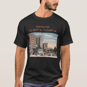 T-shirt Boston MA Map Coordonnées Style Vintage