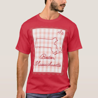 T-shirt Boston Massachusetts orgueil rouge en vichy timbre