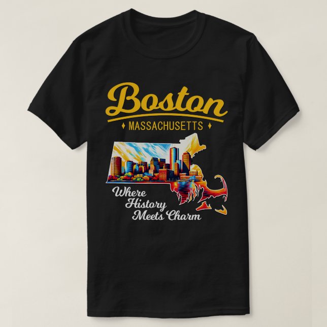 T-shirt Boston Massachusetts Où L'Histoire Rencontre Le Ch (Design devant)