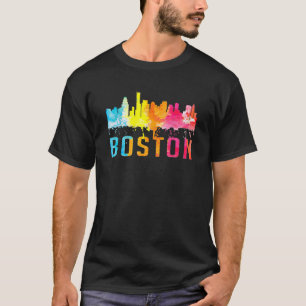 T-shirt Boston Massachusetts Retro Watercolor Skyline Souv
