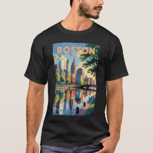 T-shirt Boston Massachusetts Skyline Travel Art Vintage