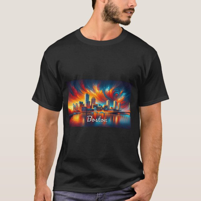 T-shirt Boston Sunset Skyline - Cityscape Splendor (Devant)