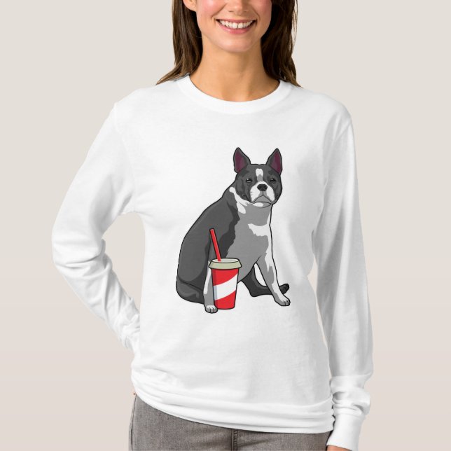 T-shirt Boston Terrier avec boisson (Devant)