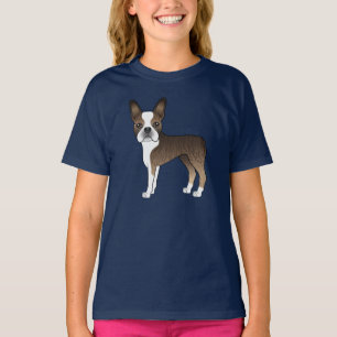 T-shirt Boston Terrier Bringé Et Blanc Chien De Dessin Ani
