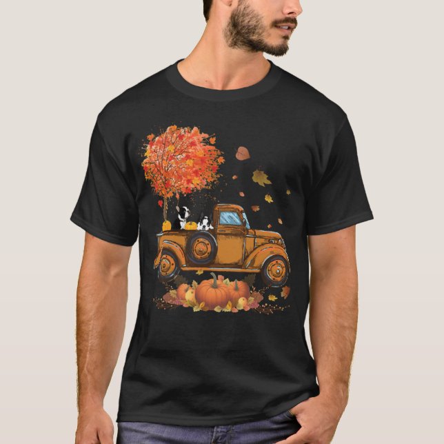 T-shirt Boston Terrier Camion Citrouille Automne Feuille a (Devant)