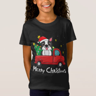 T-Shirt Boston Terrier Camion de Noël Arbre Maman Papa Chi