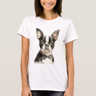 T-SHIRT BOSTON TERRIER CHIEN ADORABLE WATERCOLOR