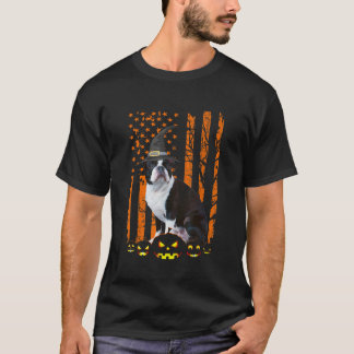 T-shirt Boston Terrier Chien Citrouille Drapeau américain 