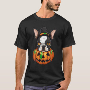 T-shirt Boston Terrier Chien Citrouille Lazy Halloween Par