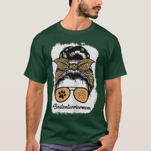 T-shirt Boston Terrier Chien Maman Bleached Messy Cheveux 