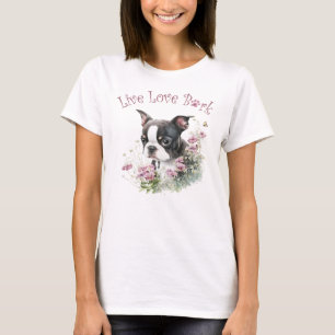 T-shirt Boston Terrier Chien Maman Florale