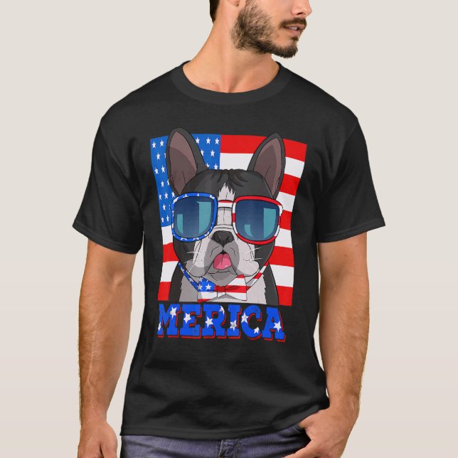 T-shirt Boston Terrier Chien Merica 4 juillet American Fla (Devant)