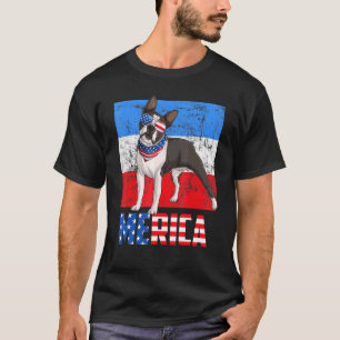 T-shirt Boston Terrier Chien Merica 4 juillet American Fla