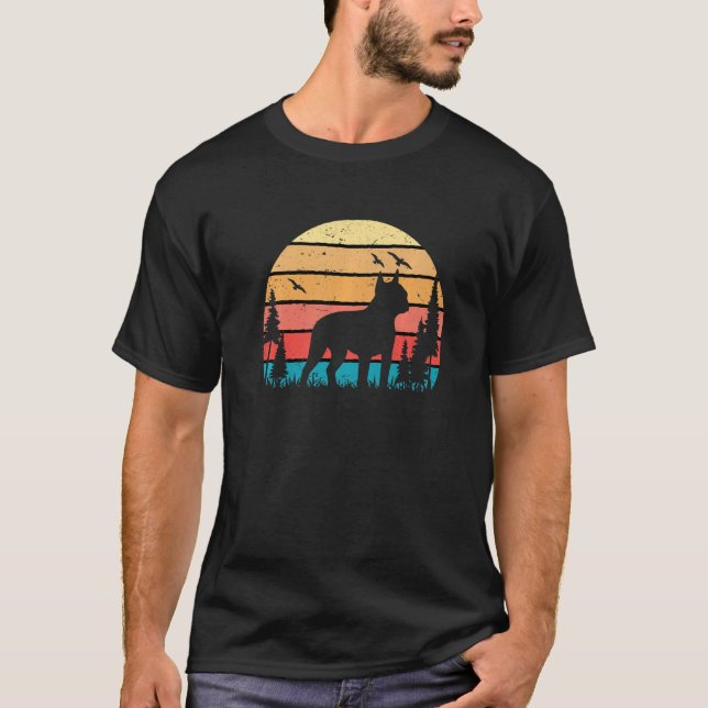 T-shirt Boston Terrier Chien mignon Chiot Retro Sunset (Devant)
