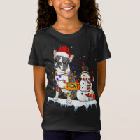 boston terrier Chien Noël Snowman Xmas Lights P