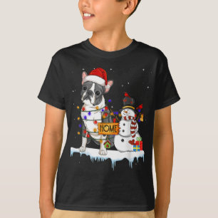 T-shirt boston terrier Chien Noël Snowman Xmas Lights P