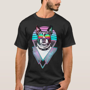T-shirt Boston Terrier Chien Vintage Rétro Vaporwave Beach