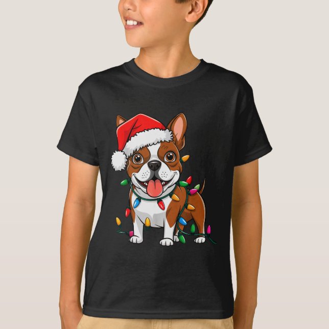 T-shirt Boston Terrier Christmas Lights Xmas Dogs Men Wome (Devant)