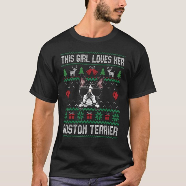 T-shirt Boston Terrier Cool fille laide Noël pour chien Mo (Devant)