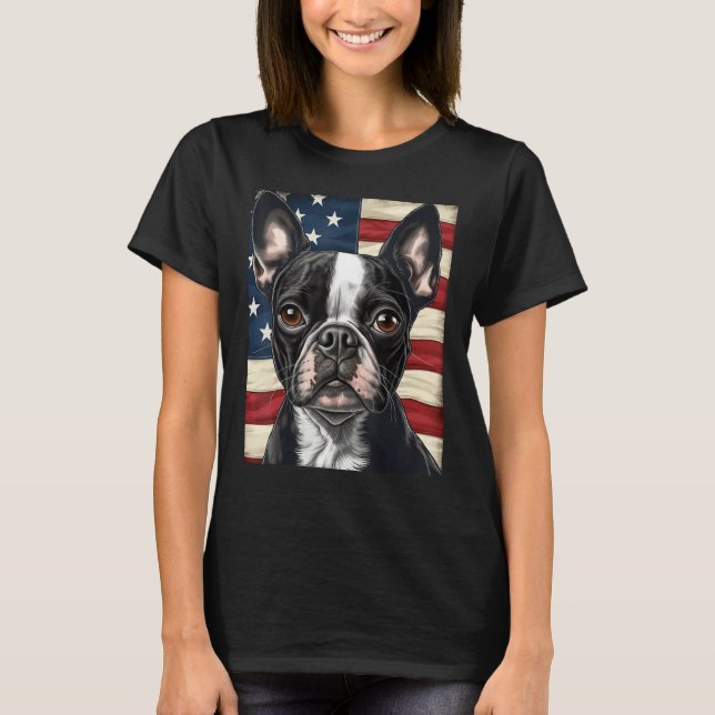 T-shirt Boston Terrier Dog American Flag 4th of July Patri (Devant)