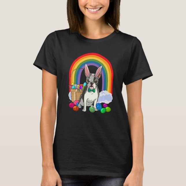 T-shirt Boston Terrier Dog Mom Easter Eggs Bunny Rabbit (Devant)