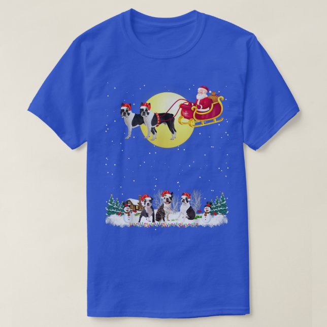 T-shirt Boston Terrier Dog Reindeer Dog Lights Noël L (Design devant)