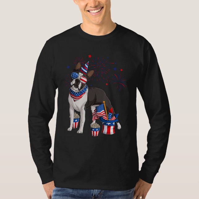 T-shirt Boston Terrier Dog Wearing 4th of July Sunglasses  (Devant)