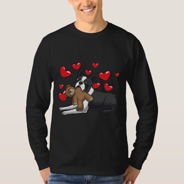 T-shirt Boston Terrier Dog With Stuffed Animal And Hearts (Devant)