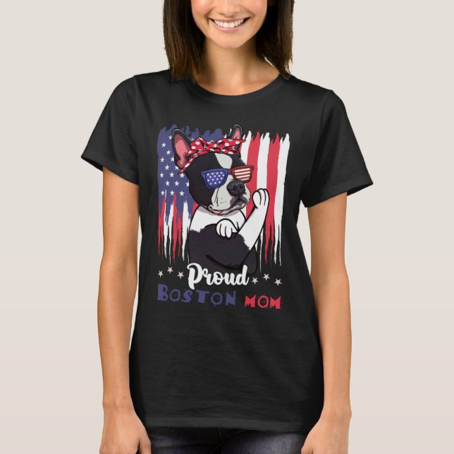 T-shirt Boston Terrier Dog With Sunglasses American Flag (Devant)