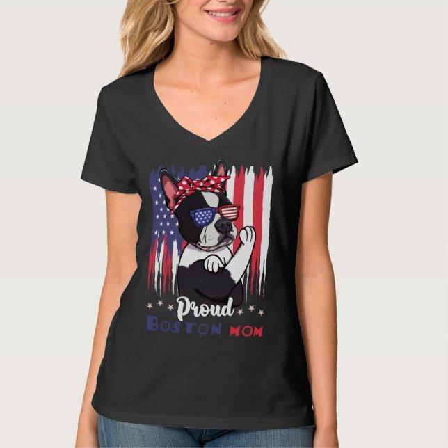 T-shirt Boston Terrier Dog With Sunglasses American Flag (Devant)