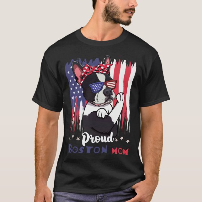 T-shirt Boston Terrier Dog With Sunglasses American Flag (Devant)