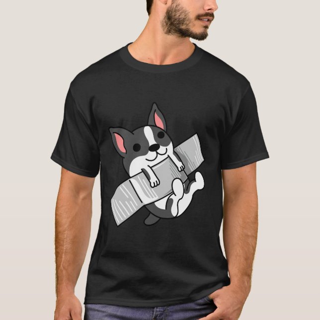 T-shirt Boston Terrier Duct Tapé Au Mur (Devant)