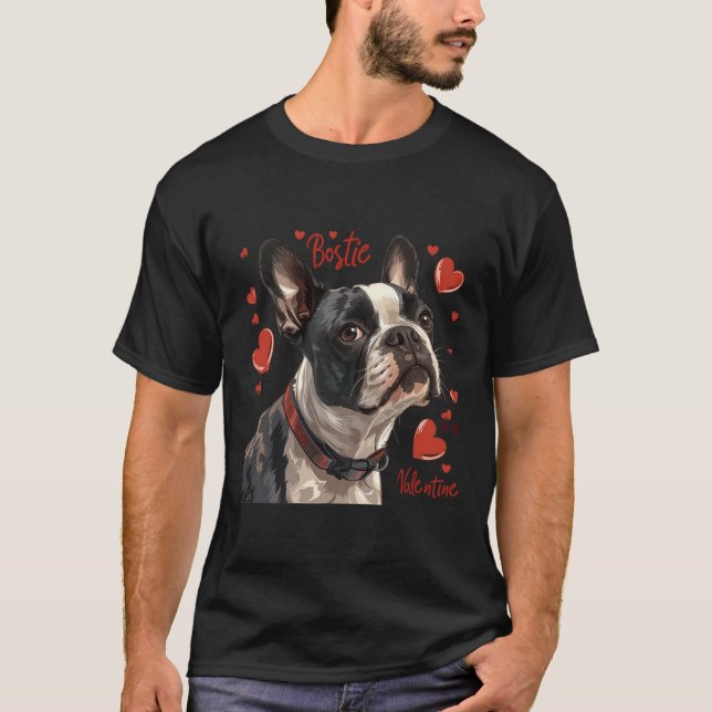 T-shirt Boston Terrier Est Mon Valentine Mignonne Propriét (Devant)