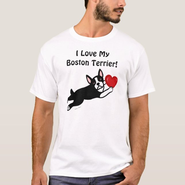 T-shirt Boston Terrier et bande dessinée rouge de coeur (Devant)