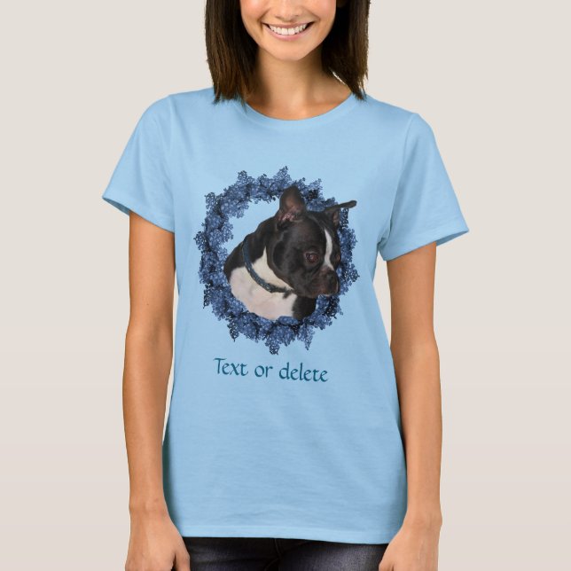 T-shirt Boston Terrier Flower Wreath Personalized (Devant)