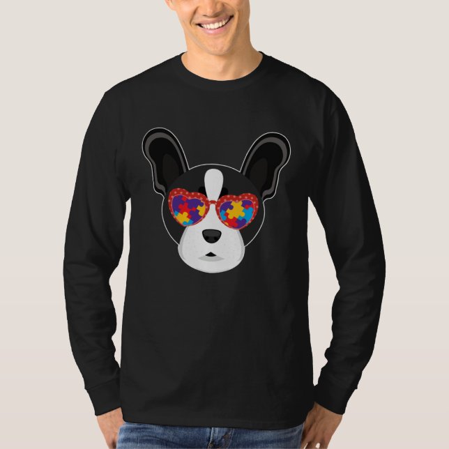 T-shirt Boston Terrier Glasses Puzzle Autism Awareness Aut (Devant)