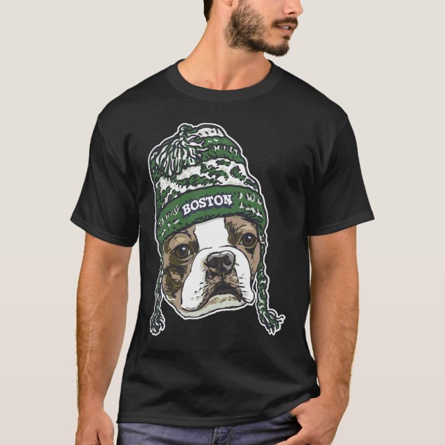 T-shirt Boston Terrier Green Beanie (Devant)