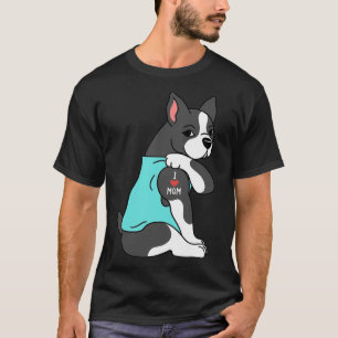 T-shirt Boston Terrier I Love Maman Tattoo Dog Funny Mothe