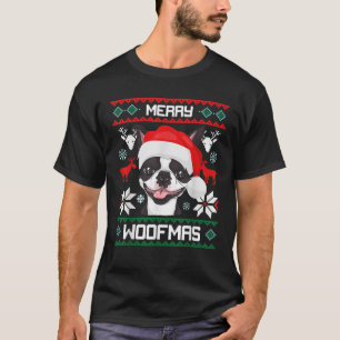 T-shirt Boston Terrier Joyeux cadeau Woofmas pour Noël Cl