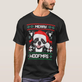 T-shirt Boston Terrier Joyeux cadeau Woofmas pour Noël Cl